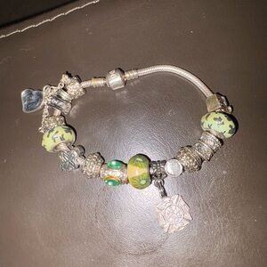 Pandora Silver Bracelet with Green and Yellow Charms